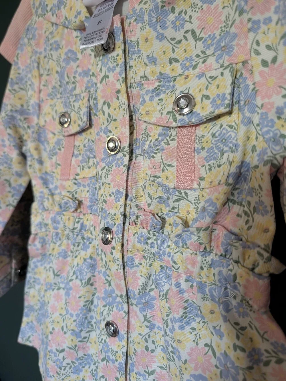 Little Lass Floral Hooded Coat With Matching Shirt And Pants Set